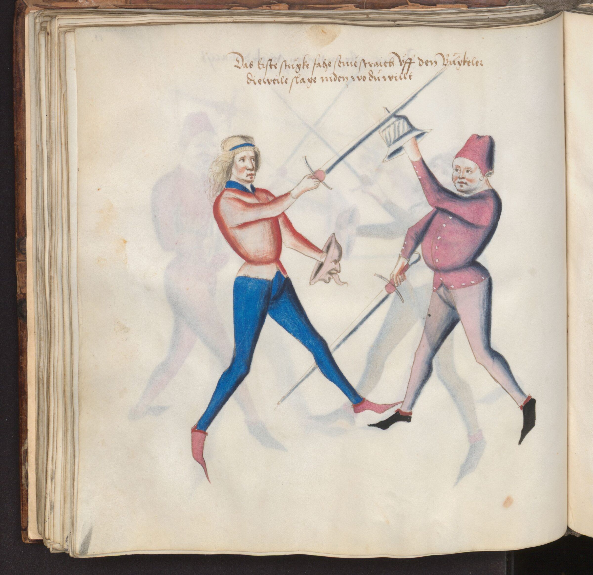 Un tireur lève sa bocle pour parer, tandis que son épée descend.