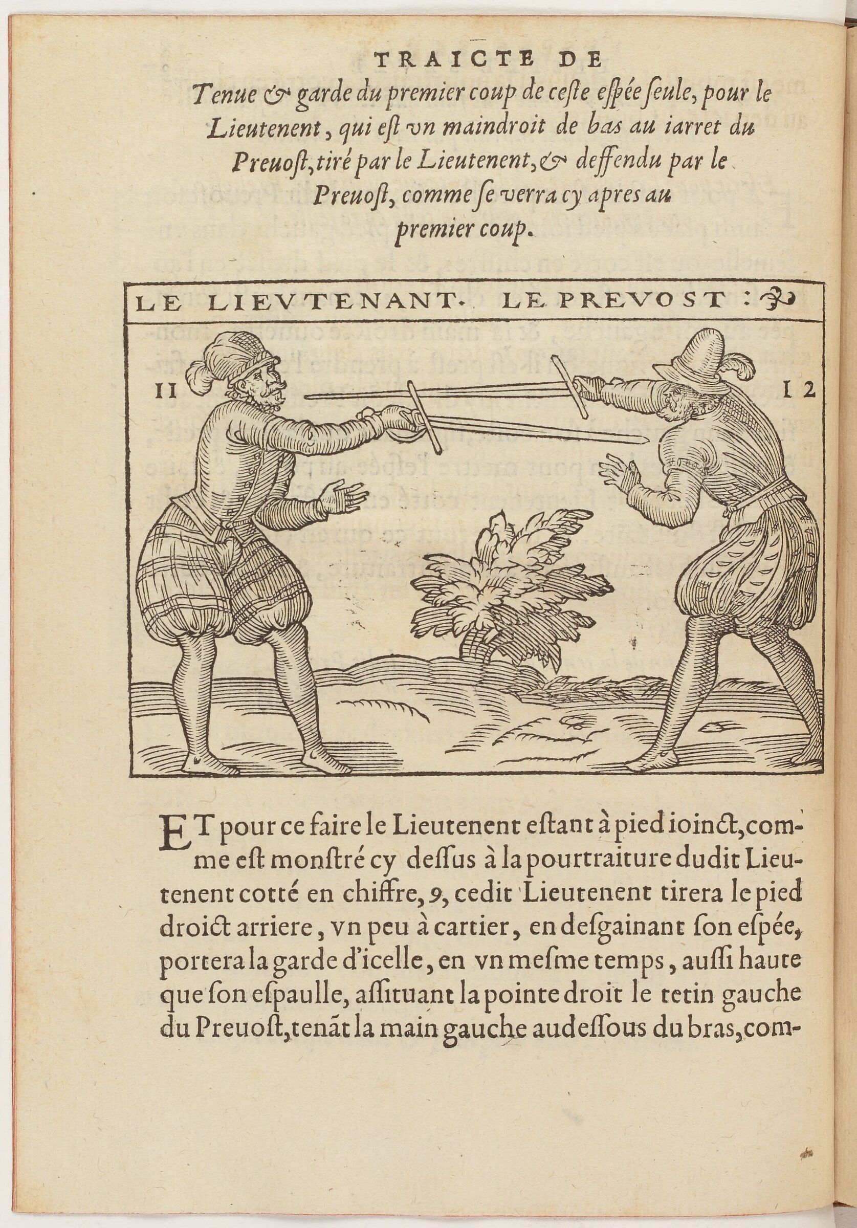 Deux tireurs à l'espée seule en garde face à face, épée haute.